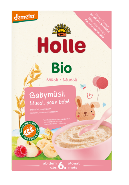 KASZKA ZBOŻOWA MUSLI MALINA – JABŁKO – BANAN BEZ DODATKU CUKRÓW OD 6 MIESIĄCA DEMETER BIO 250 g – HOLLE