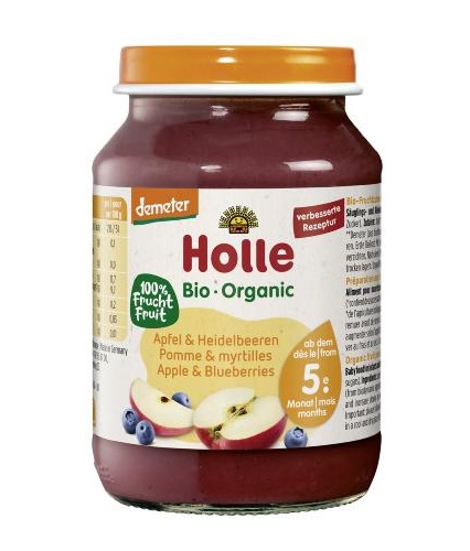 JABŁKO – BORÓWKA BEZGLUTENOWE OD 5 MIESIĄCA DEMETER BIO 190 g (SŁOIK) – HOLLE