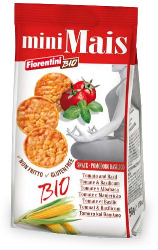 KRĄŻKI KUKURYDZIANE Z POMIDORAMI I BAZYLIĄ BEZGLUTENOWE BIO 50 g – FIORENTINI