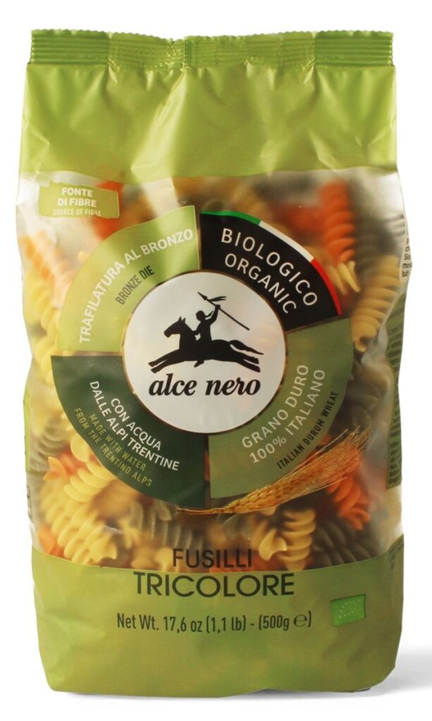 MAKARON (SEMOLINOWY TRÓJKOLOROWY) FUSILLI BIO 500 g – ALCE NERO