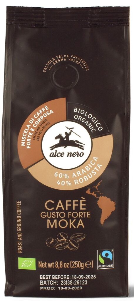 KAWA MIELONA ARABICA/ROBUSTA STRONG FAIR TRADE BIO 250 g – ALCE NERO