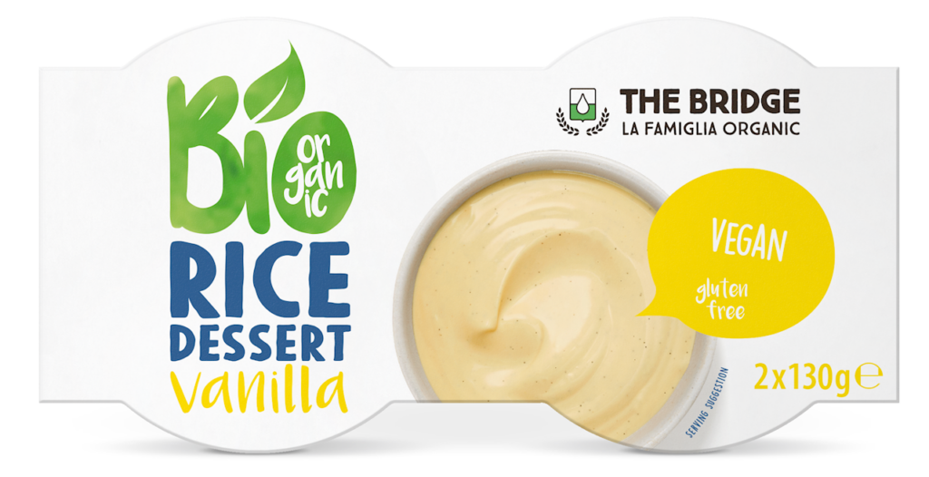 DESER RYŻOWY O SMAKU WANILIOWYM BEZGLUTENOWY BIO (2 x 130 g)  260 g – THE BRIDGE