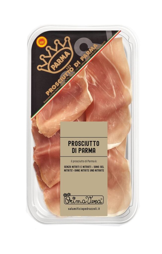 SZYNKA PARMEŃSKA DOJRZEWAJĄCA (PROSCIUTTO DI PARMA) PLASTRY BEZGLUTENOWA BIO 70 g – PRIMAVERA