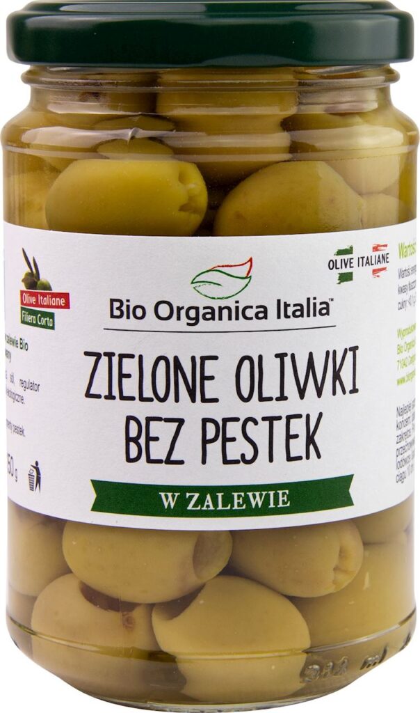 OLIWKI ZIELONE BEZ PESTEK W ZALEWIE BIO 280 g (150 g) (SŁOIK) – BIO ORGANICA ITALIA