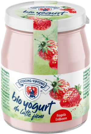 JOGURT TRUSKAWKOWY Z MLEKA SIENNEGO BEZGLUTENOWY BIO 150 g (SŁOIK) - STERZING-VIPITENO
