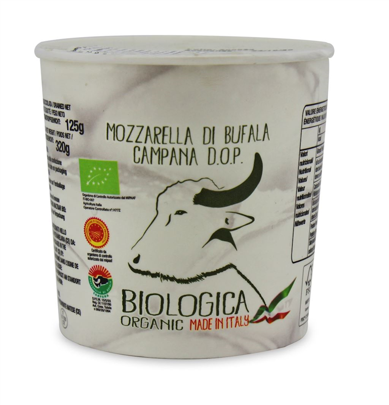 MOZZARELLA DI BUFALA (Z MLEKA BAWOLEGO) KULKA (W KUBECZKU) BIO 320 g (125 g) – BIOLOGICA
