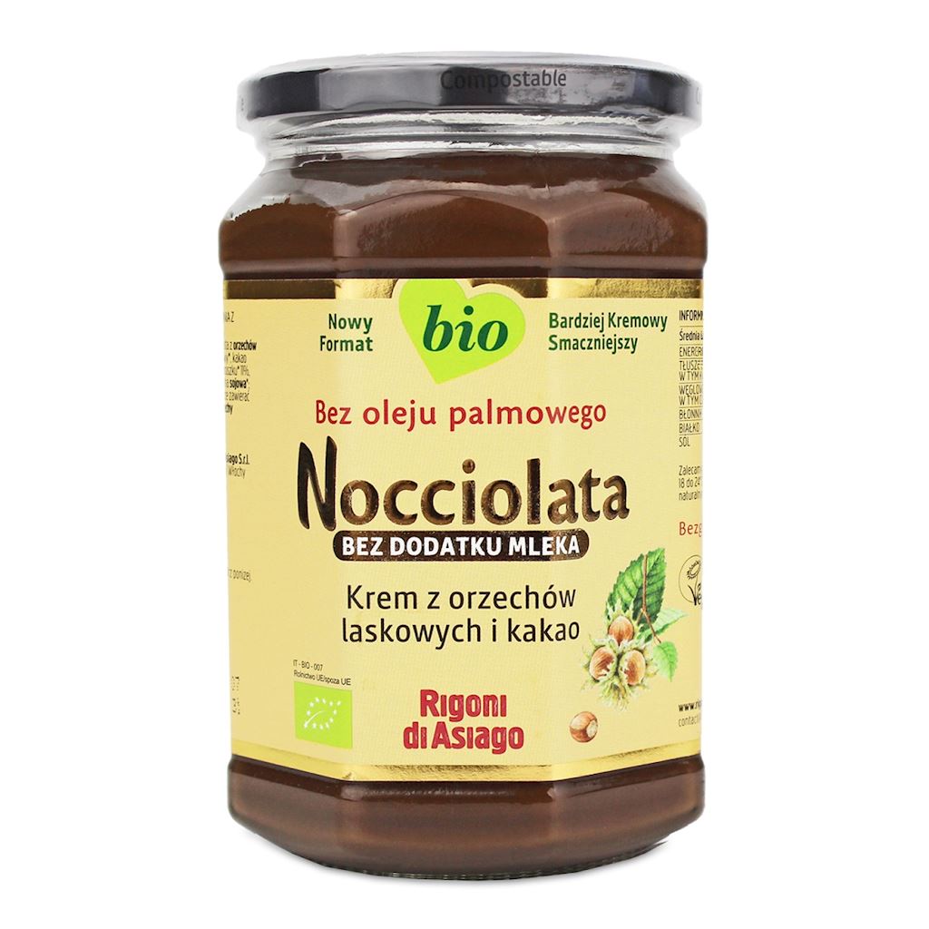 KREM Z ORZECHÓW LASKOWYCH I KAKAO BEZ DODATKU MLEKA BEZGLUTENOWY BIO 650 g – RIGONI DI ASIAGO (NOCCIOLATA)