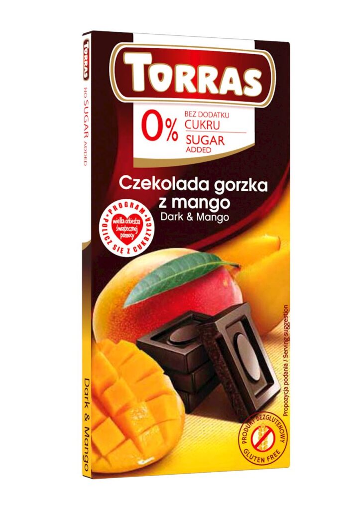 CZEKOLADA GORZKA Z MANGO BEZ DODATKU CUKRÓW BEZGLUTENOWA 75 g – TORRAS