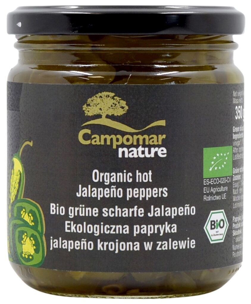 PAPRYKA JALAPENO ZIELONA KROJONA W ZALEWIE BIO 350 g (130 g) – CAMPOMAR NATURE