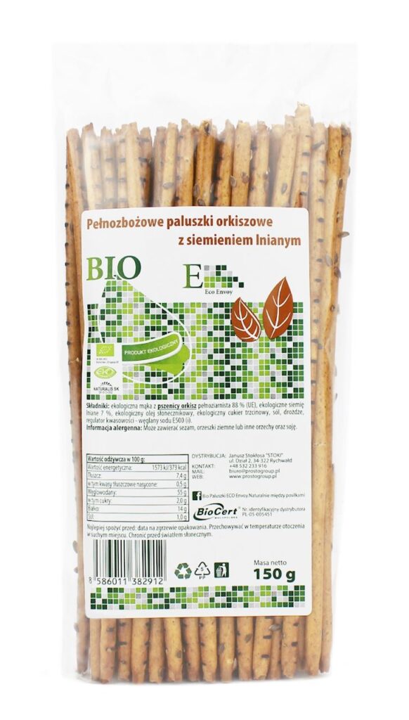 PALUSZKI ORKISZOWE PEŁNOZIARNISTE Z SIEMIENIEM LNIANYM BIO 150 g – ENVOY
