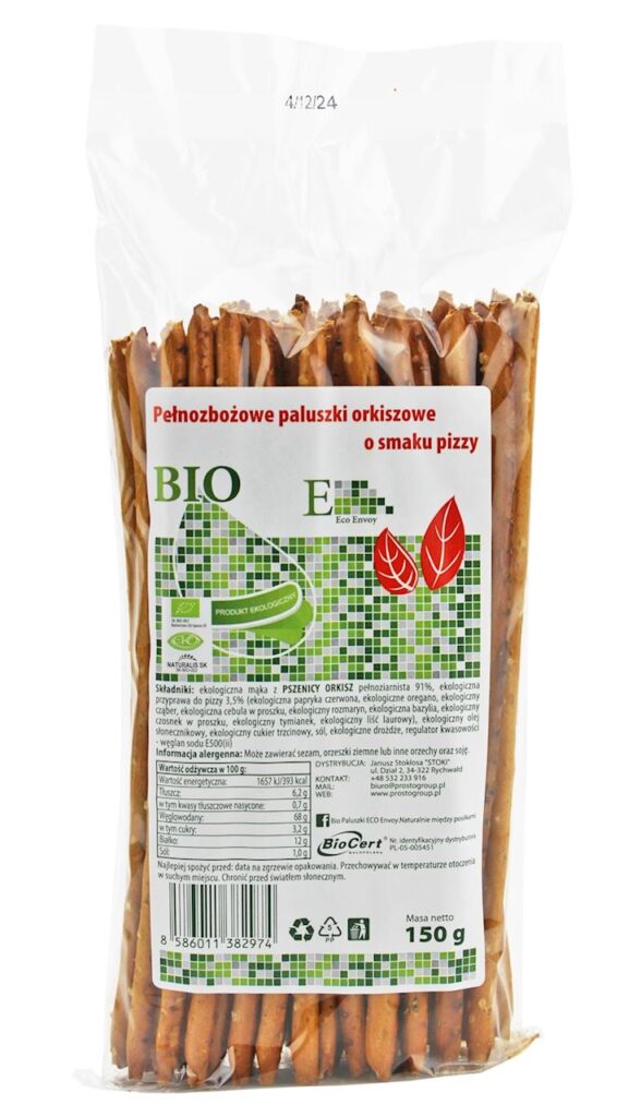 PALUSZKI ORKISZOWE PEŁNOZIARNISTE O SMAKU PIZZY BIO 150 g – ENVOY