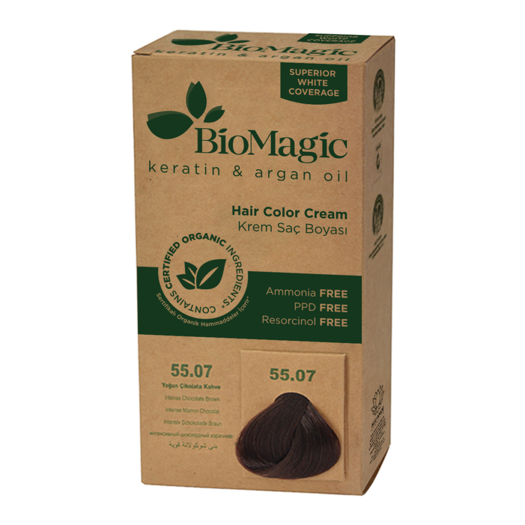 FARBA DO WŁOSÓW CIEMNY CZEKOLADOWY BRĄZ (55.07) 250 g – BIOMAGIC