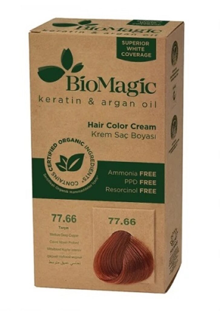 FARBA DO WŁOSÓW ŚREDNIO CIEMNA MIEDŹ (77.66) 250 g – BIOMAGIC