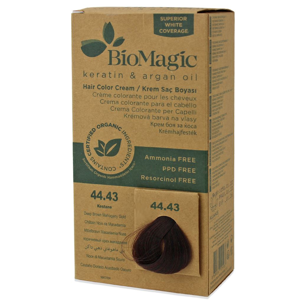 FARBA DO WŁOSÓW GŁĘBOKI ZŁOTO – MAHONIOWY BRĄZ (44.43) 250 g – BIOMAGIC