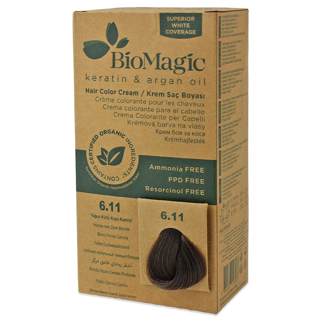 FARBA DO WŁOSÓW INTENSYWNY POPIELATY CIEMNY BLOND (6.11) 250 g – BIOMAGIC