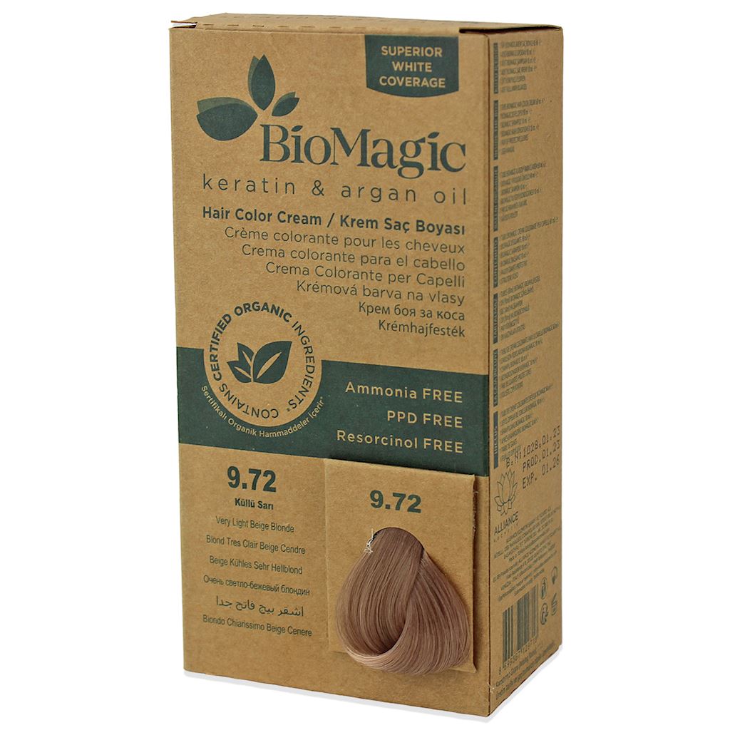 FARBA DO WŁOSÓW BARDZO JASNY BEŻOWY BLOND (9.72) 250 g – BIOMAGIC