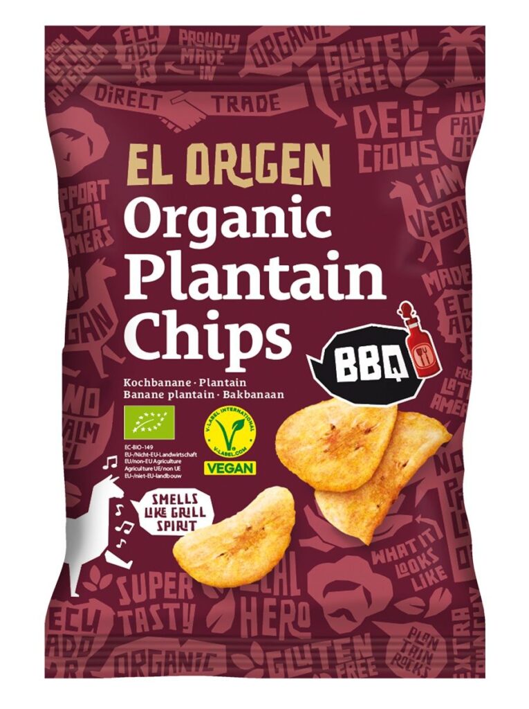 CHIPSY Z PLANTANA BBQ BEZGLUTENOWE BIO 80 g – EL ORIGEN