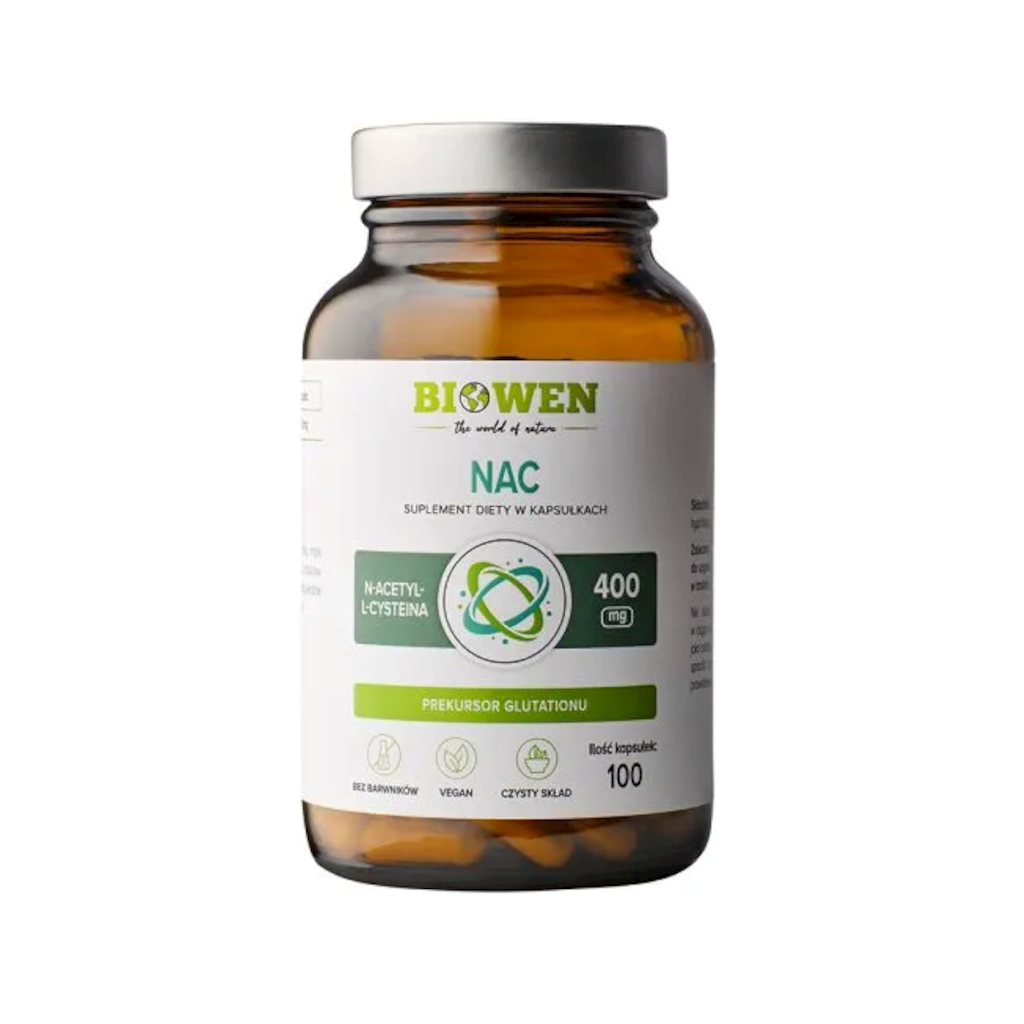 NAC (N-ACETYLO-L-CYSTEINA) (400 mg) BEZGLUTENOWA 100 KAPSUŁEK – BIOWEN