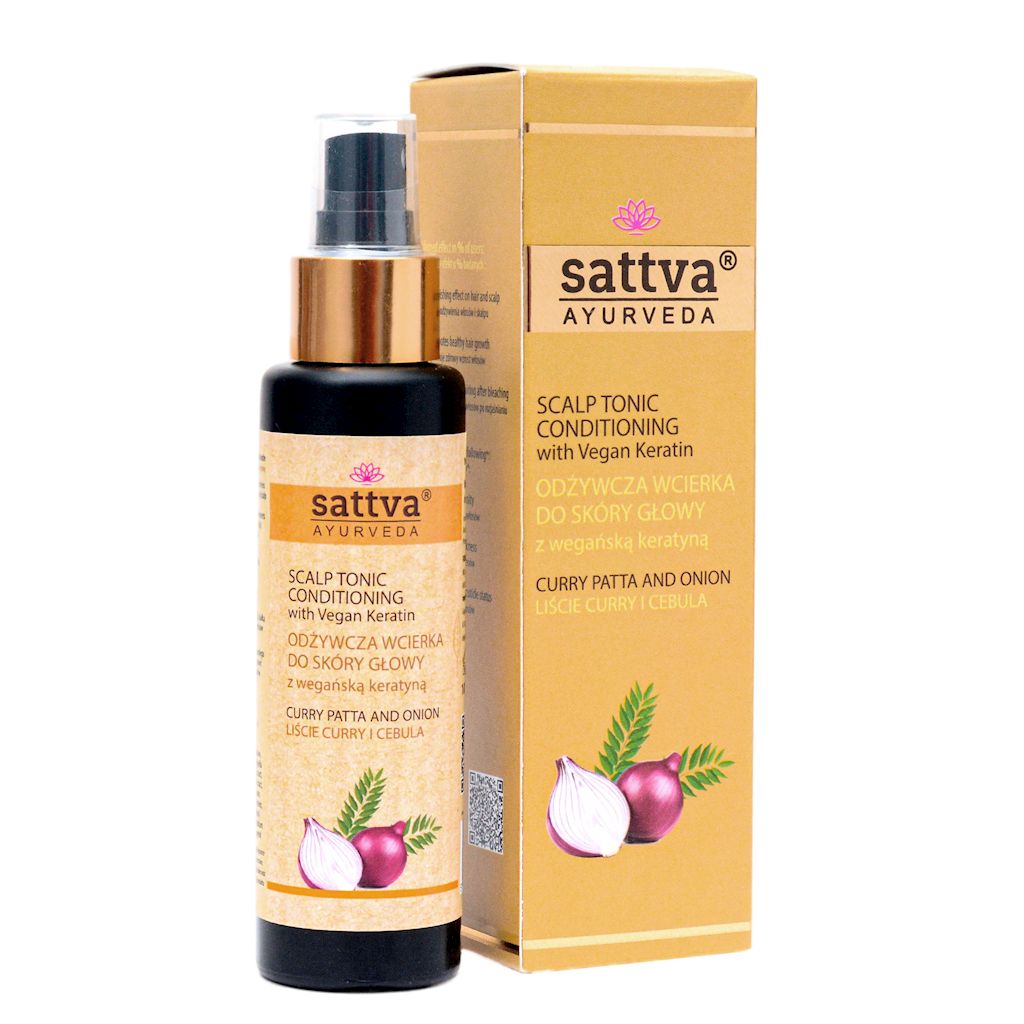 WCIERKA DO SKÓRY GŁOWY ODŻYWCZA LIŚCIE CURRY & CEBULA 100 ml – SATTVA (AYURVEDA)