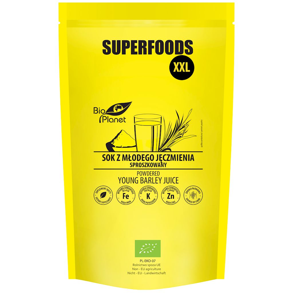 SOK Z MŁODEGO JĘCZMIENIA SPROSZKOWANY BIO 500 g – BIO PLANET SUPERFOODS
