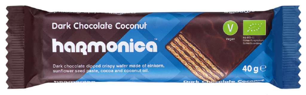 WAFELEK Z SAMOPSZY Z KREMEM KOKOSOWO – KAKAOWYM W POLEWIE CZEKOLADOWEJ BIO 40 g – HARMONICA