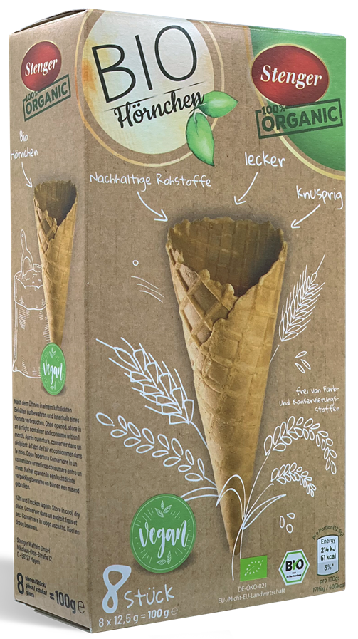 ROŻKI WAFLOWE DO LODÓW BIO (8 x 12,5 g) 100 g – STENGER (PRODUKT SEZONOWY)