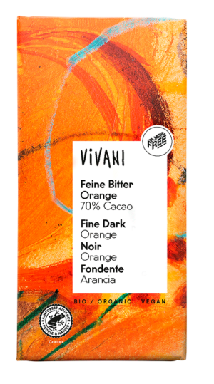 CZEKOLADA GORZKA O SMAKU POMARAŃCZOWYM BIO 80 g - VIVANI