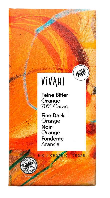 CZEKOLADA GORZKA O SMAKU POMARAŃCZOWYM BIO 80 g – VIVANI