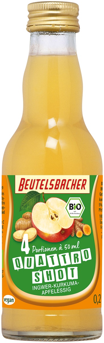 SHOT NA ODPORNOŚĆ JABŁKO - IMBIR - KURKUMA BIO 200 ml - BEUTELSBACHER