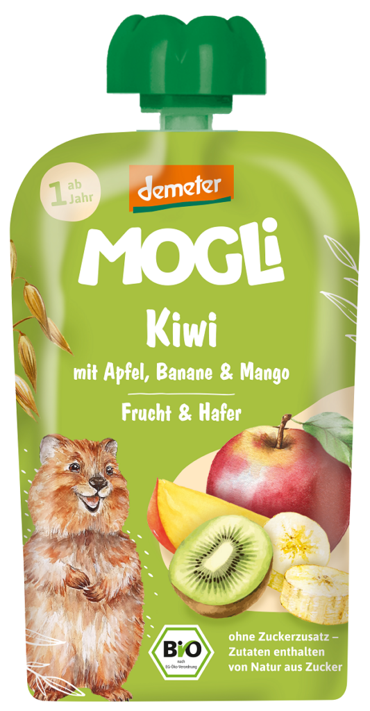 MUS JABŁKO – BANAN – KIWI – MANGO – OWIES BEZ DODATKU CUKRÓW OD 1 ROKU DEMETER BIO 100 g – MOGLI