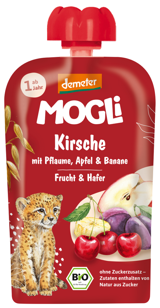 MUS JABŁKO – ŚLIWKA – BANAN – WIŚNIA – OWIES BEZ DODATKU CUKRÓW OD 1 ROKU DEMETER BIO 100 g – MOGLI