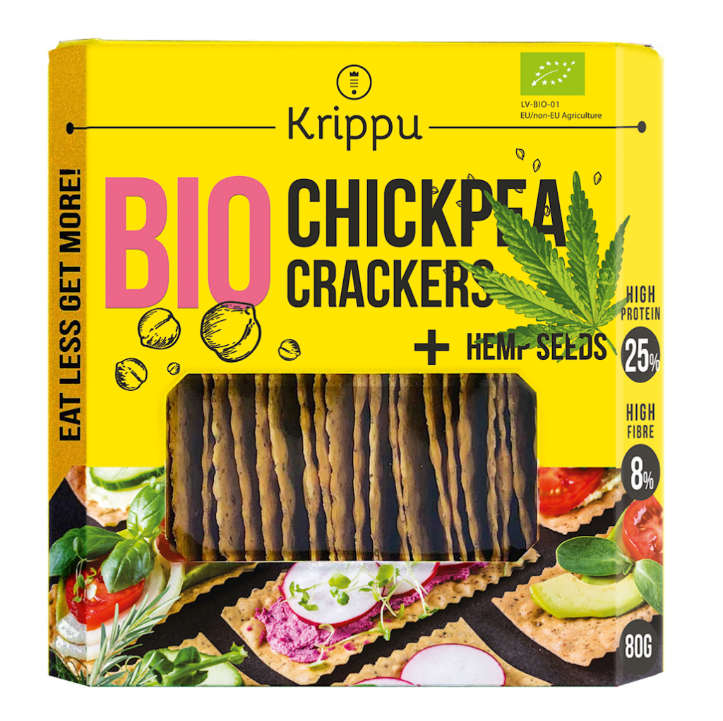KRAKERSY PROTEINOWE Z CIECIERZYCY Z NASIONAMI KONOPI BIO 80 g – KRIPPU