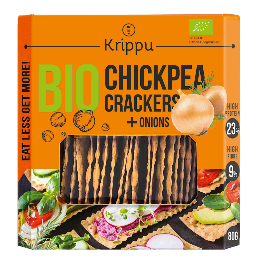 KRAKERSY PROTEINOWE Z CIECIERZYCY Z CEBULĄ BIO 80 g – KRIPPU