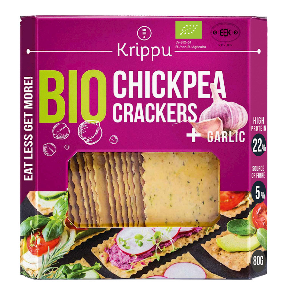 KRAKERSY PROTEINOWE Z CIECIERZYCY Z CZOSNKIEM BIO 80 g – KRIPPU