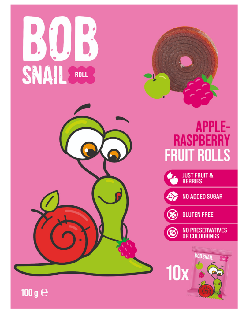 PRZEKĄSKI ROLL JABŁKO – MALINA BEZ DODATKU CUKRÓW BEZGLUTENOWE 100 g – BOB SNAIL