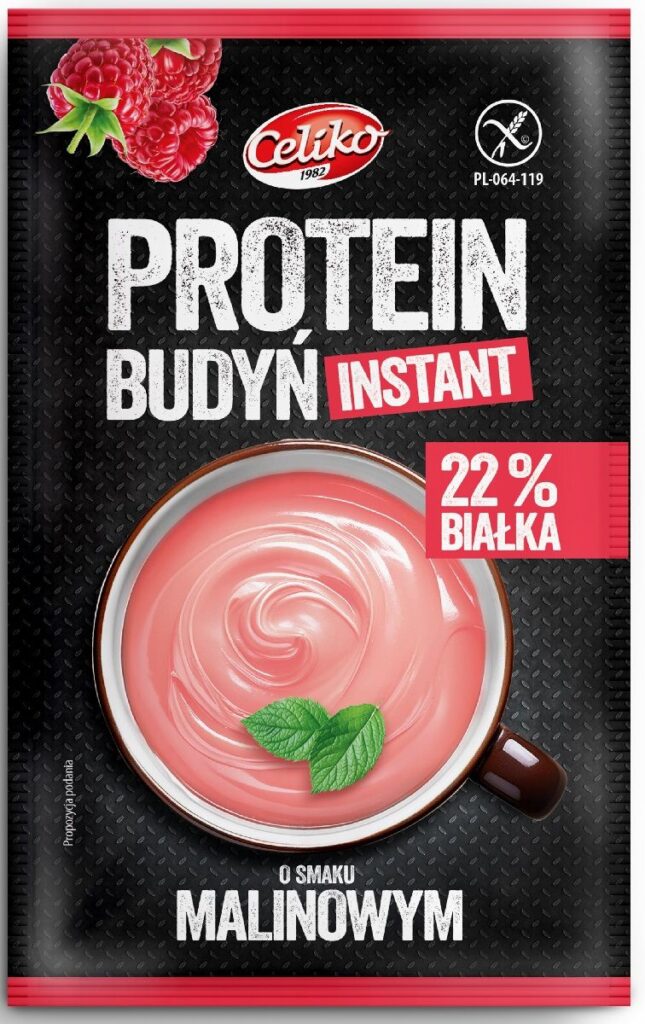 BUDYŃ PROTEINOWY INSTANT O SMAKU MALINOWYM BEZGLUTENOWY 40 g – CELIKO