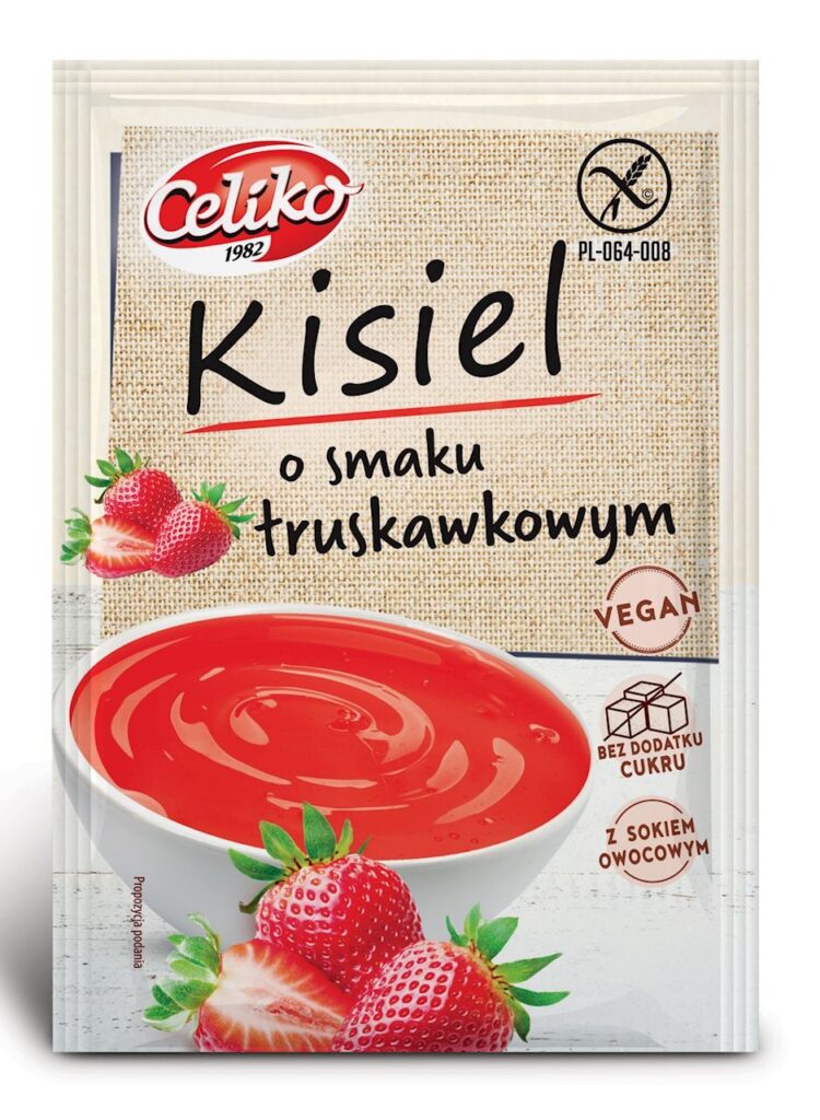 KISIEL O SMAKU TRUSKAWKOWYM BEZ DODATKU CUKRÓW BEZGLUTENOWY 40 g – CELIKO