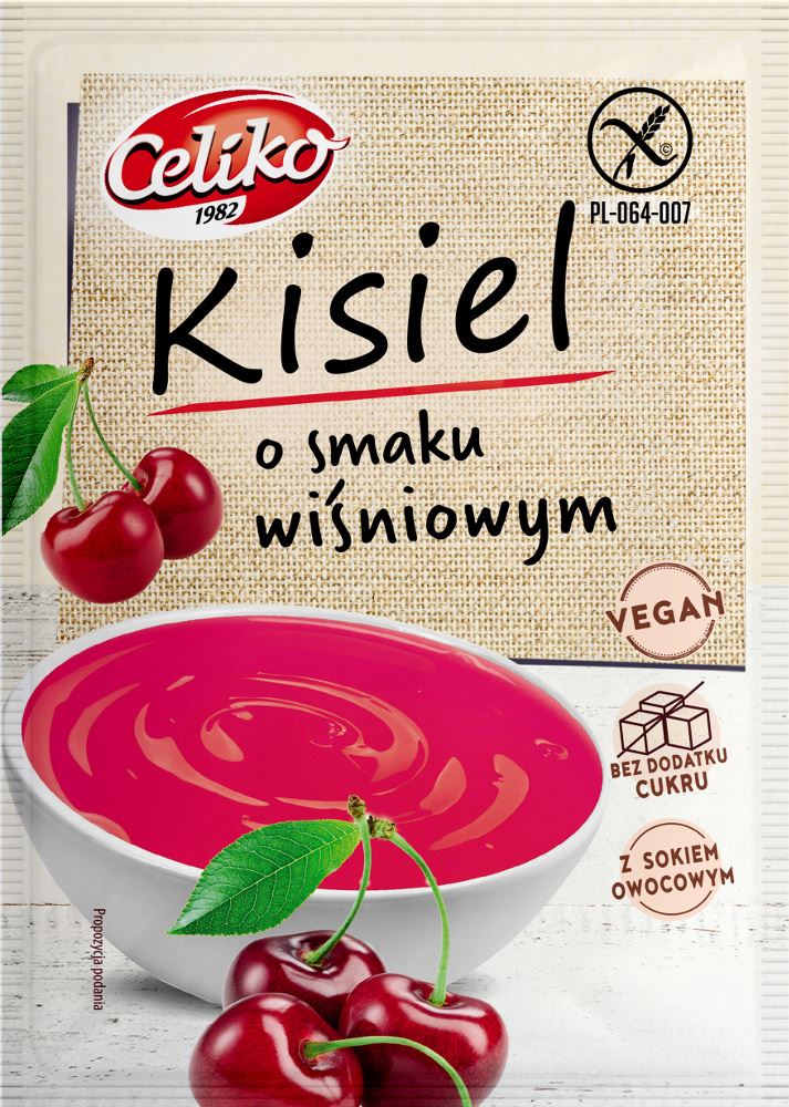 KISIEL O SMAKU WIŚNIOWYM BEZ DODATKU CUKRÓW BEZGLUTENOWY 40 g – CELIKO