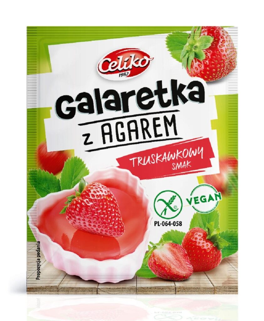 GALARETKA Z AGAREM O SMAKU TRUSKAWKOWYM BEZGLUTENOWA 45 g – CELIKO