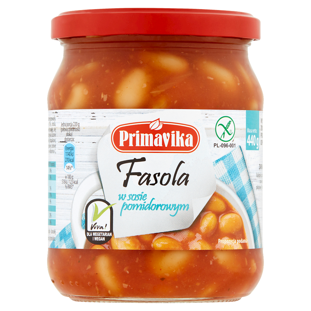 FASOLA W SOSIE POMIDOROWYM BEZGLUTENOWA 440 g – PRIMAVIKA