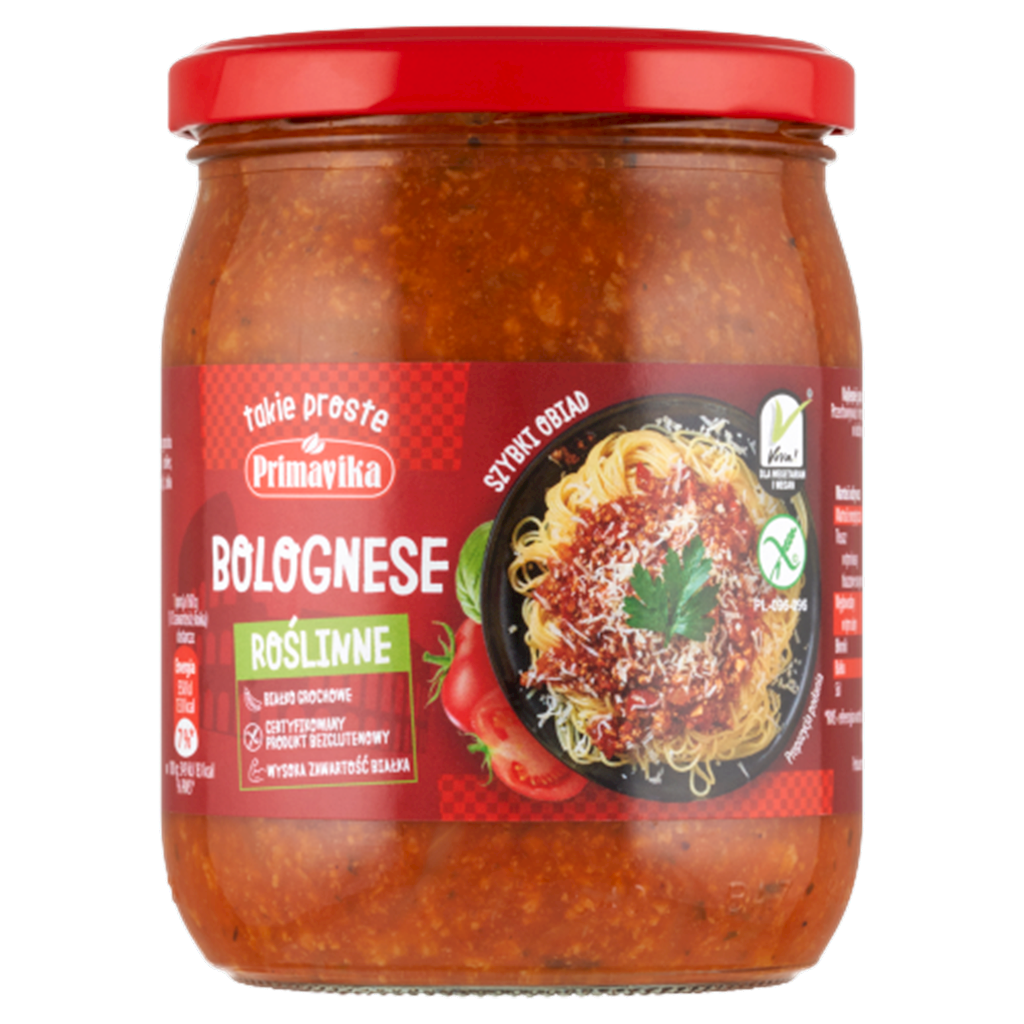 SOS WEGAŃSKI BOLOGNESE BEZGLUTENOWY 470 g – PRIMAVIKA
