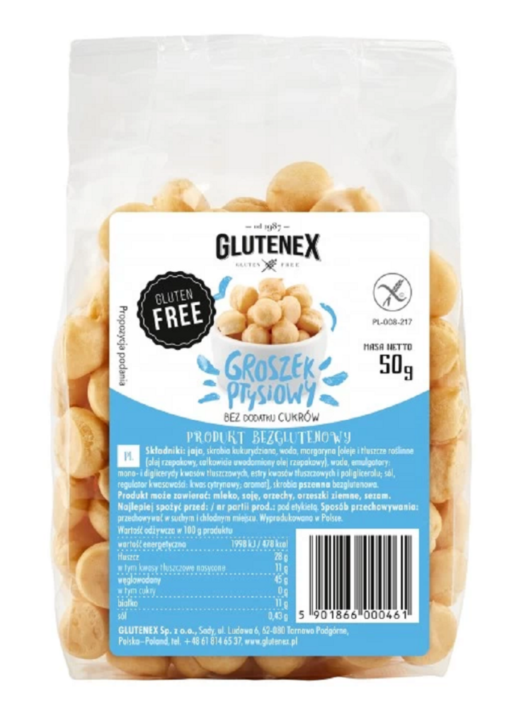 GROSZEK PTYSIOWY BEZ DODATKU CUKRÓW BEZGLUTENOWY 50 g – GLUTENEX