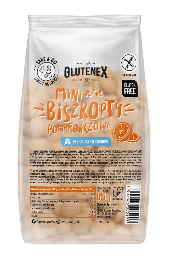 BISZKOPTY MINI POMARAŃCZOWE BEZ DODATKU CUKRÓW BEZGLUTENOWE 85 g – GLUTENEX