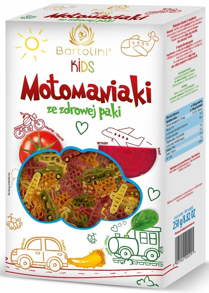 MAKARON (SEMOLINOWY Z SUSZONYMI WARZYWAMI) DLA DZIECI MOTOMANIAKI 250 g – BARTOLINI