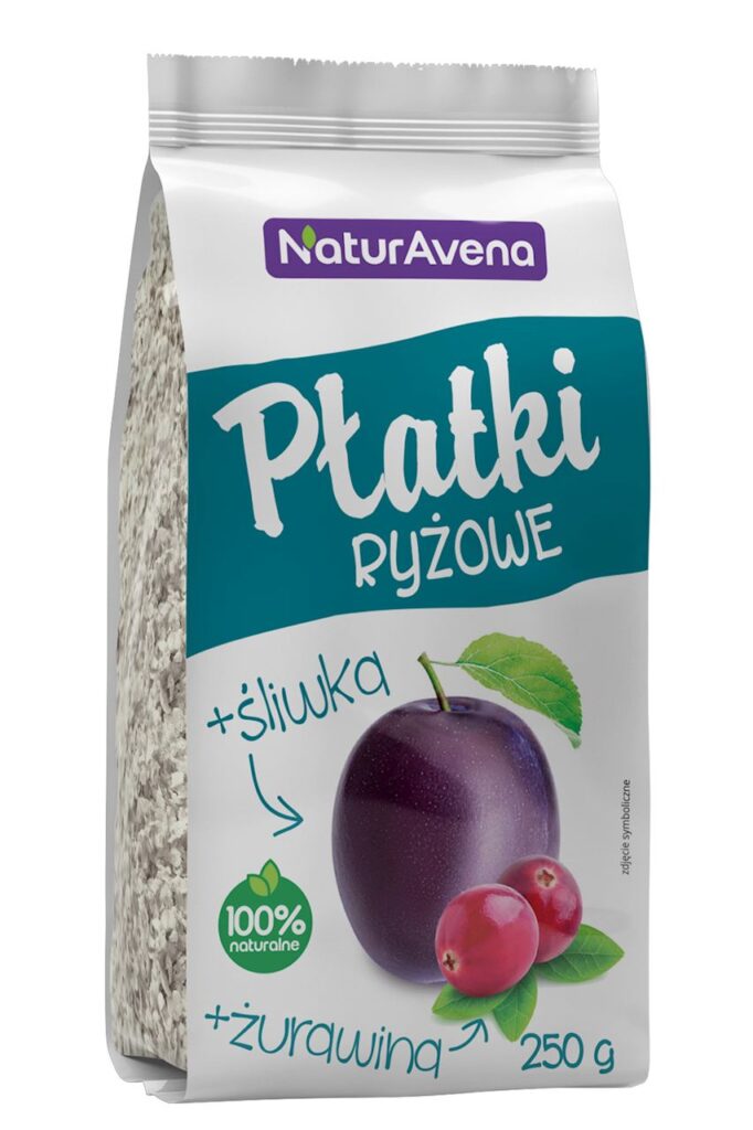PŁATKI RYŻOWE BŁYSKAWICZNE Z ŻURAWINĄ I ŚLIWKĄ 250 g – NATURAVENA