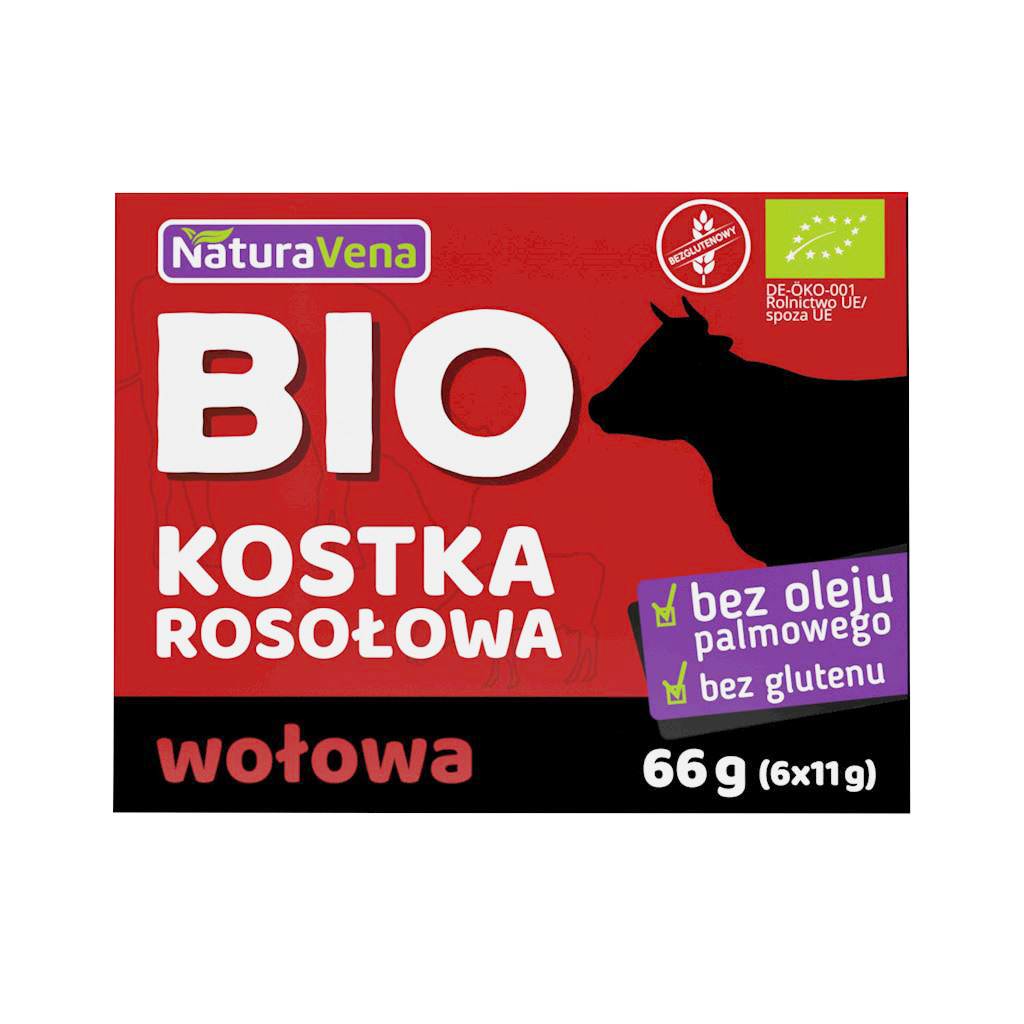 BULION – KOSTKI WOŁOWE BEZGLUTENOWE BIO (6 x 11 g) 66 g – NATURAVENA