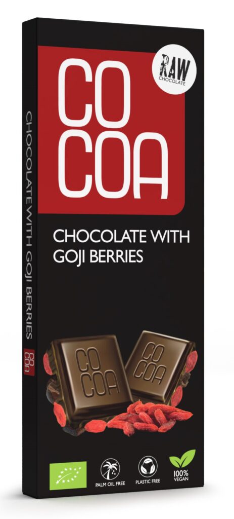 CZEKOLADA SUROWA Z JAGODAMI GOJI BIO 40 g – COCOA