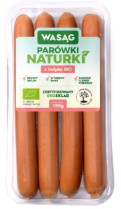 PARÓWKI Z INDYKA BIO 150 g - WASĄG (Z PÓŁKI)