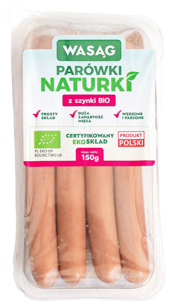 PARÓWKI Z SZYNKI BIO 150 g – WASĄG (Z PÓŁKI)
