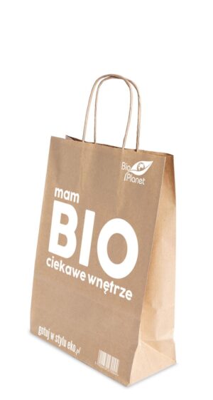 TORBA PAPIEROWA MAŁA Z LOGO BIO PLANET (24 cm x 11 cm x 32 cm)